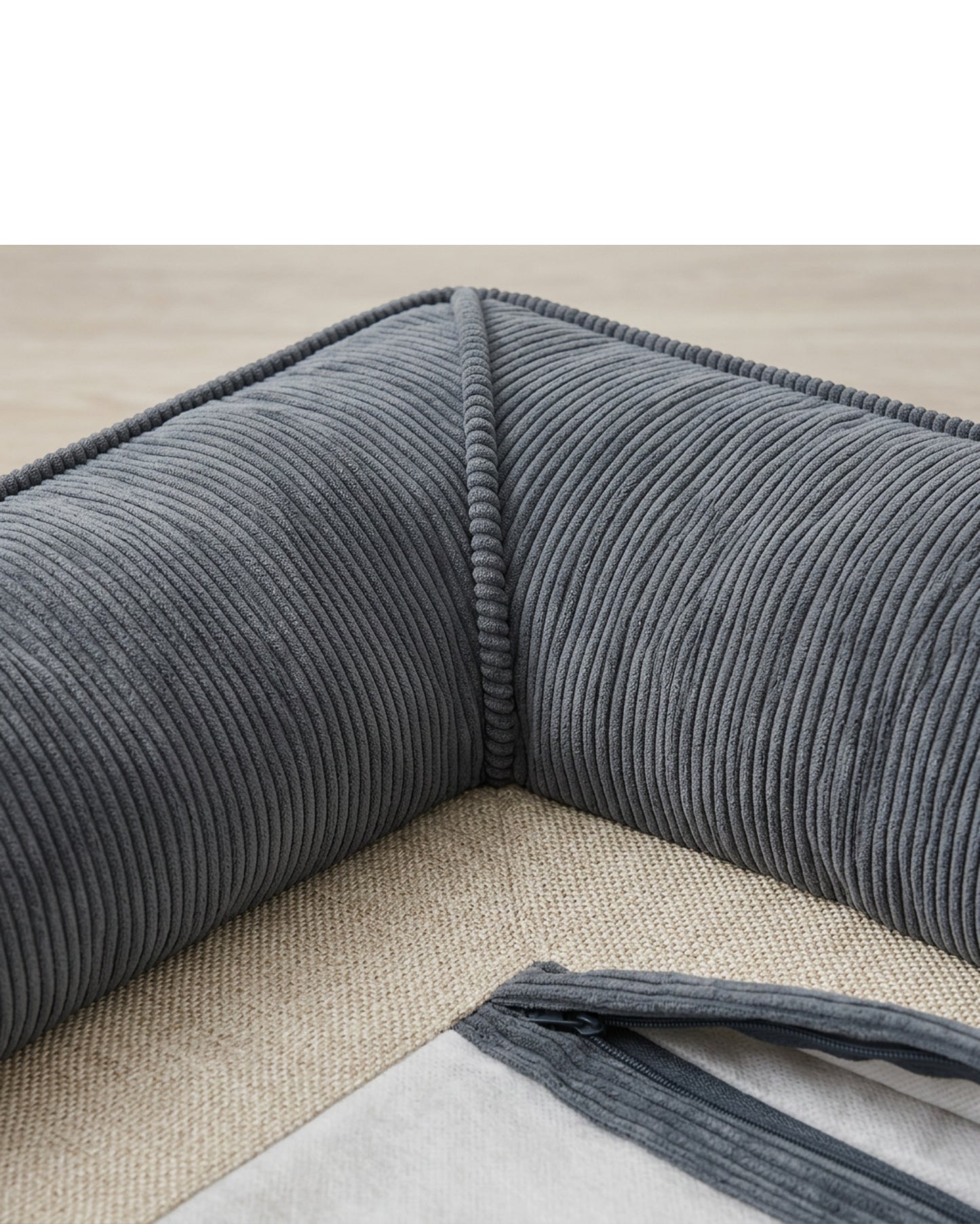 Dbmxf Large L-Shaped Corduroy Bolster Dog Bed Slate Oatmeal 112 cm - Detail view